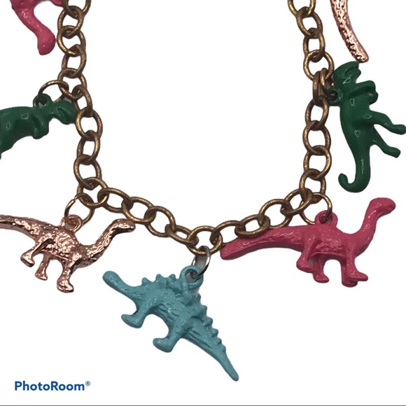 Kawaii Brass + Toy Dinosaur Charm Bracelet plus bonus necklace handmade new - Picture 2 of 4